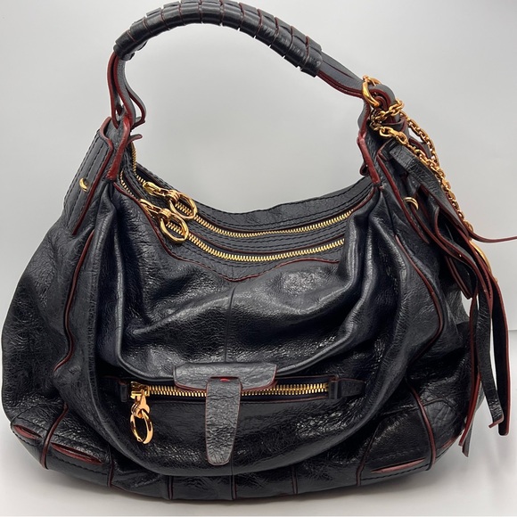 JT YY Italy Clutch Authentic Luxurious Leather Black / Blue Bag Good Condition